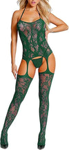 Sly Fashion Women Fishnet Bodystocking Attached Stockings Sexy Lingerie Crotchless Bodysuit One Piece Babydoll One Size