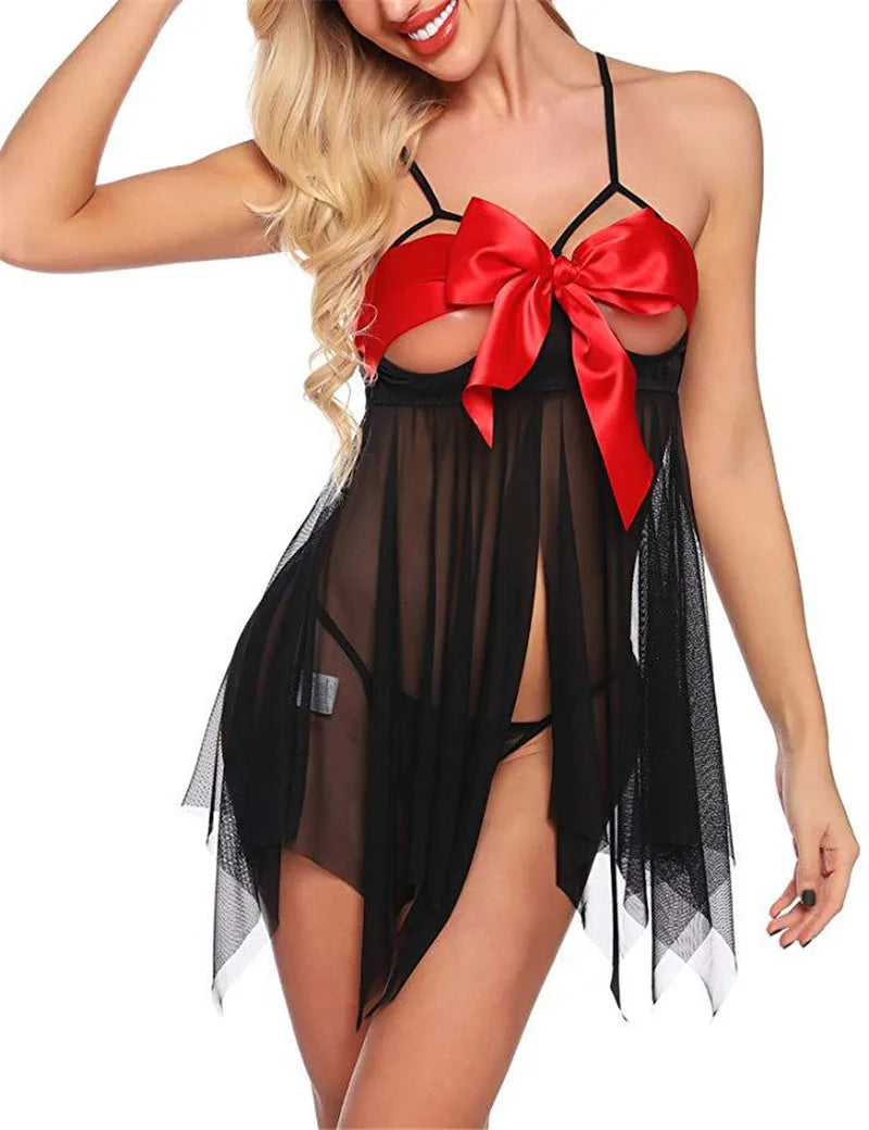 Bowknot Sling Front Open Short Lingerie