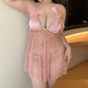 Plus Size Pearl Embellished Two Piece Babydoll Lace Mesh Lingerie Set